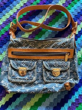Louis Vuitton Denim Crossbody Bag with Tan Leather Trim